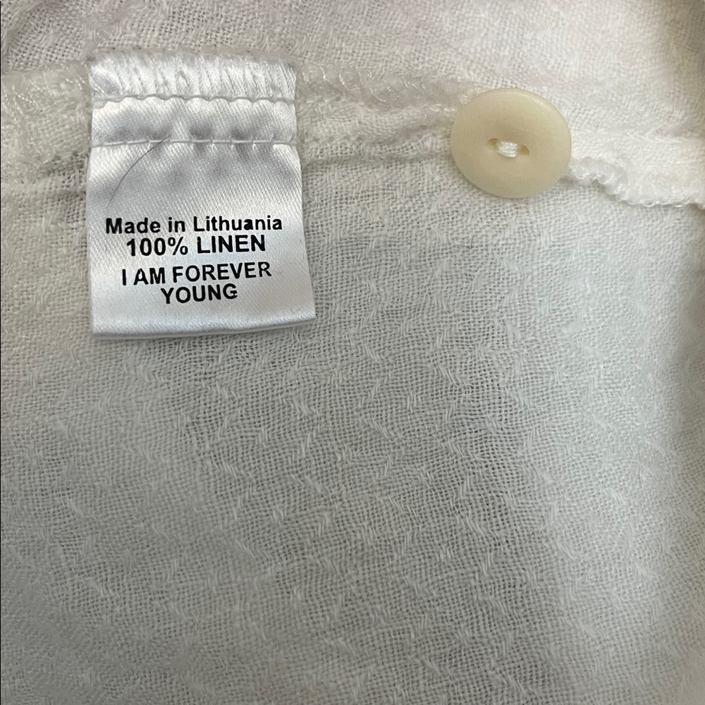 FLAX 100% Linen Short Sleeve Button Down Cream - Picture 3 of 4